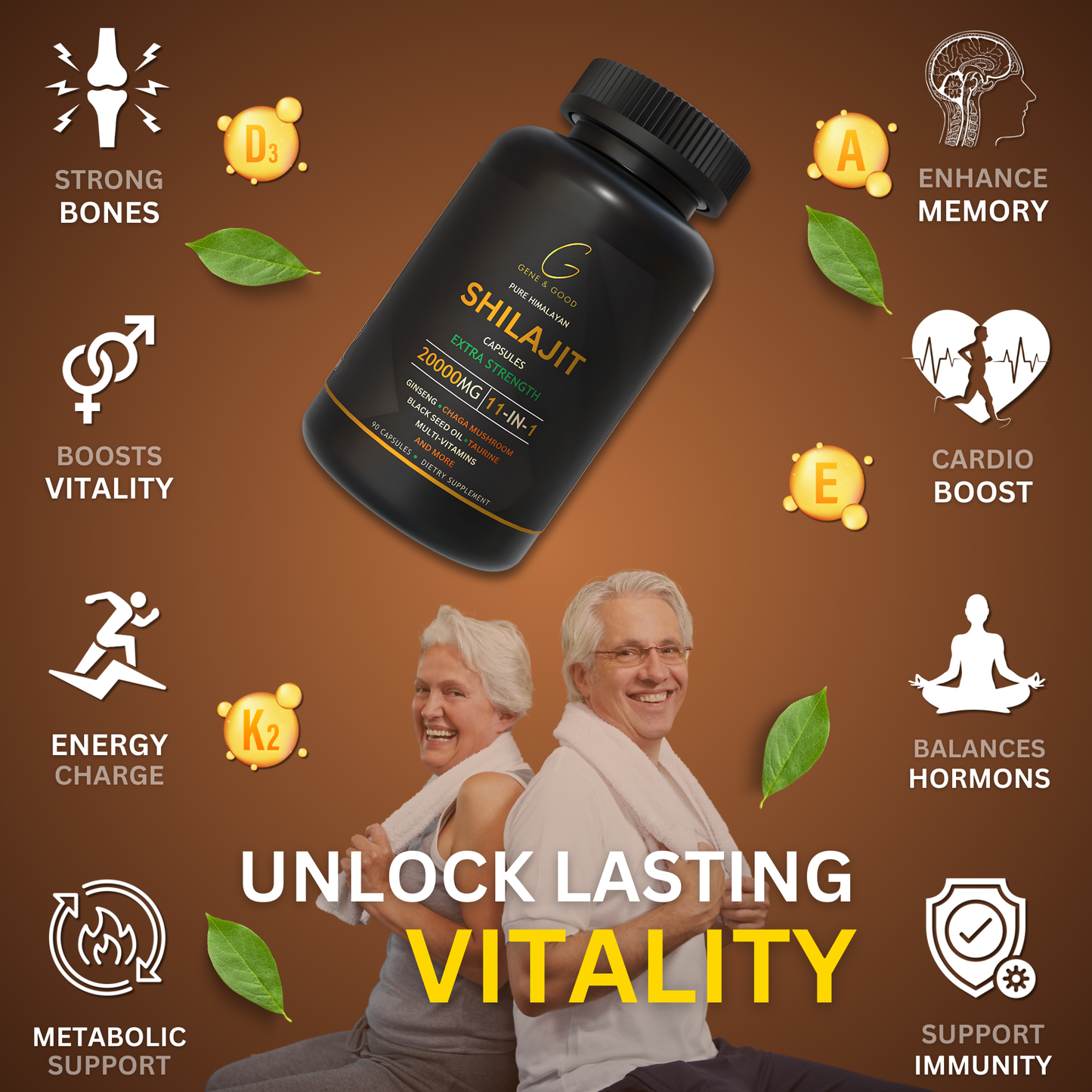 Gene & Good® Shilajit Capsules – Pure Himalayan Shilajit | 70% Fulvic Acid | Immune & Energy Booster | 11-in-1 Formula