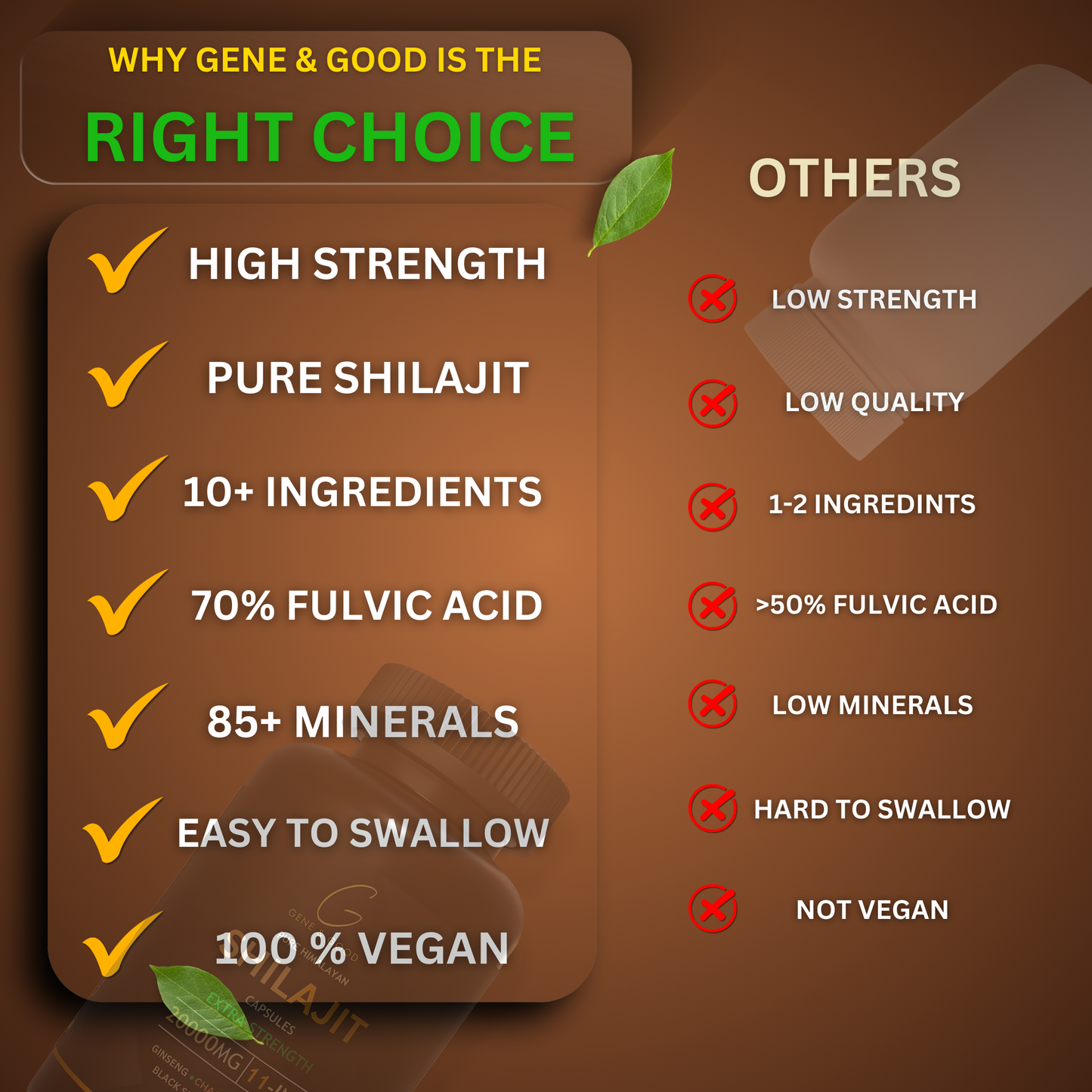 Gene & Good® Shilajit Capsules – Pure Himalayan Shilajit | 70% Fulvic Acid | Immune & Energy Booster | 11-in-1 Formula
