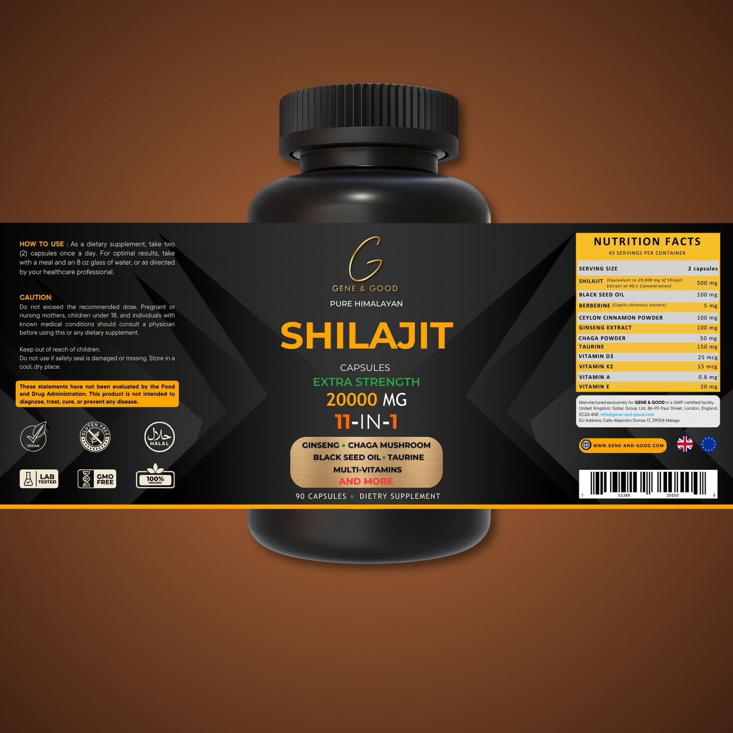 Gene & Good® Shilajit Capsules – Pure Himalayan Shilajit | 70% Fulvic Acid | Immune & Energy Booster | 11-in-1 Formula