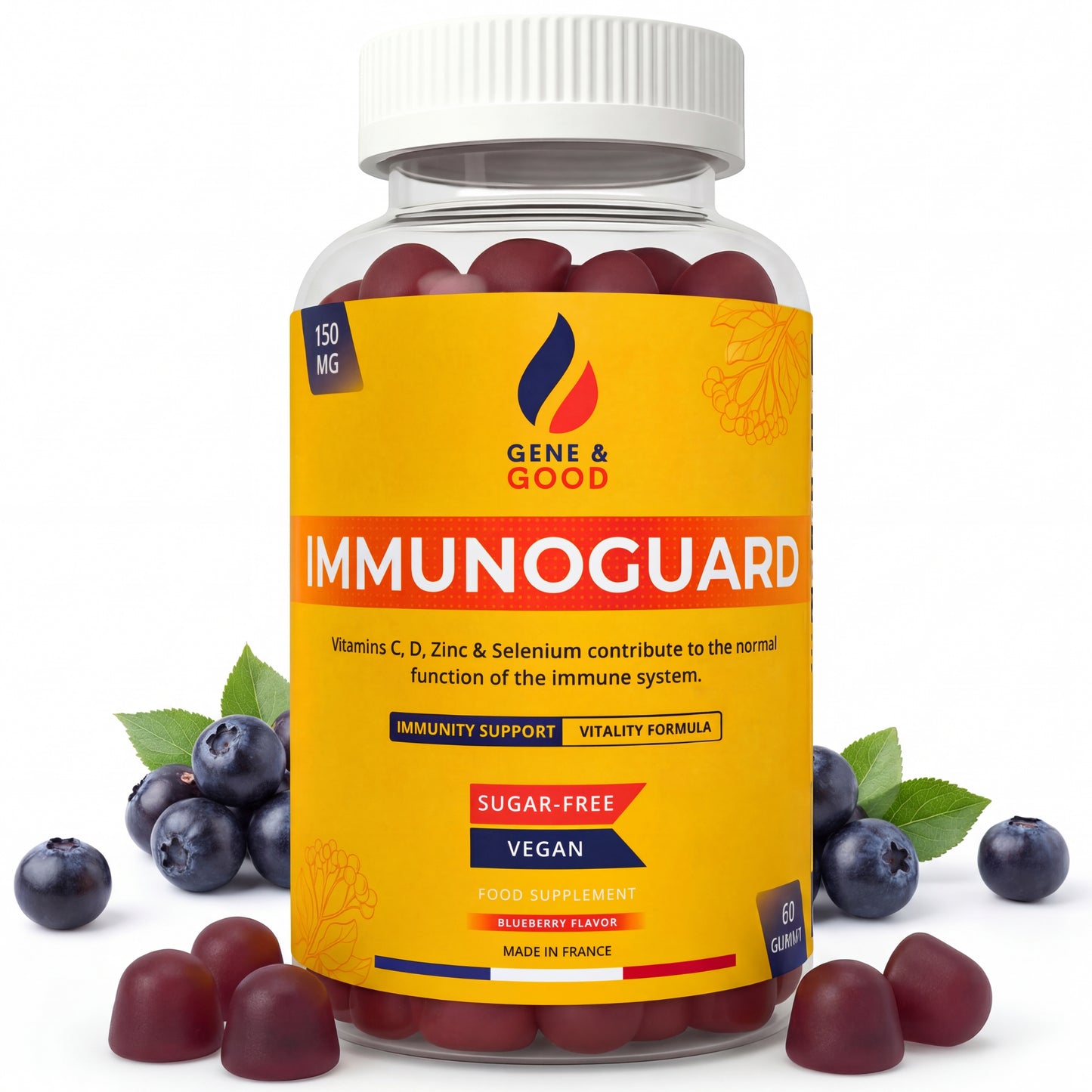 ImmunoGuard Immunity Gummies – Blueberry | Elderberry + Beta-Glucan | Vitamins C & D, Zinc & Selenium | Vegan Sugar-Free | 60 Gummies