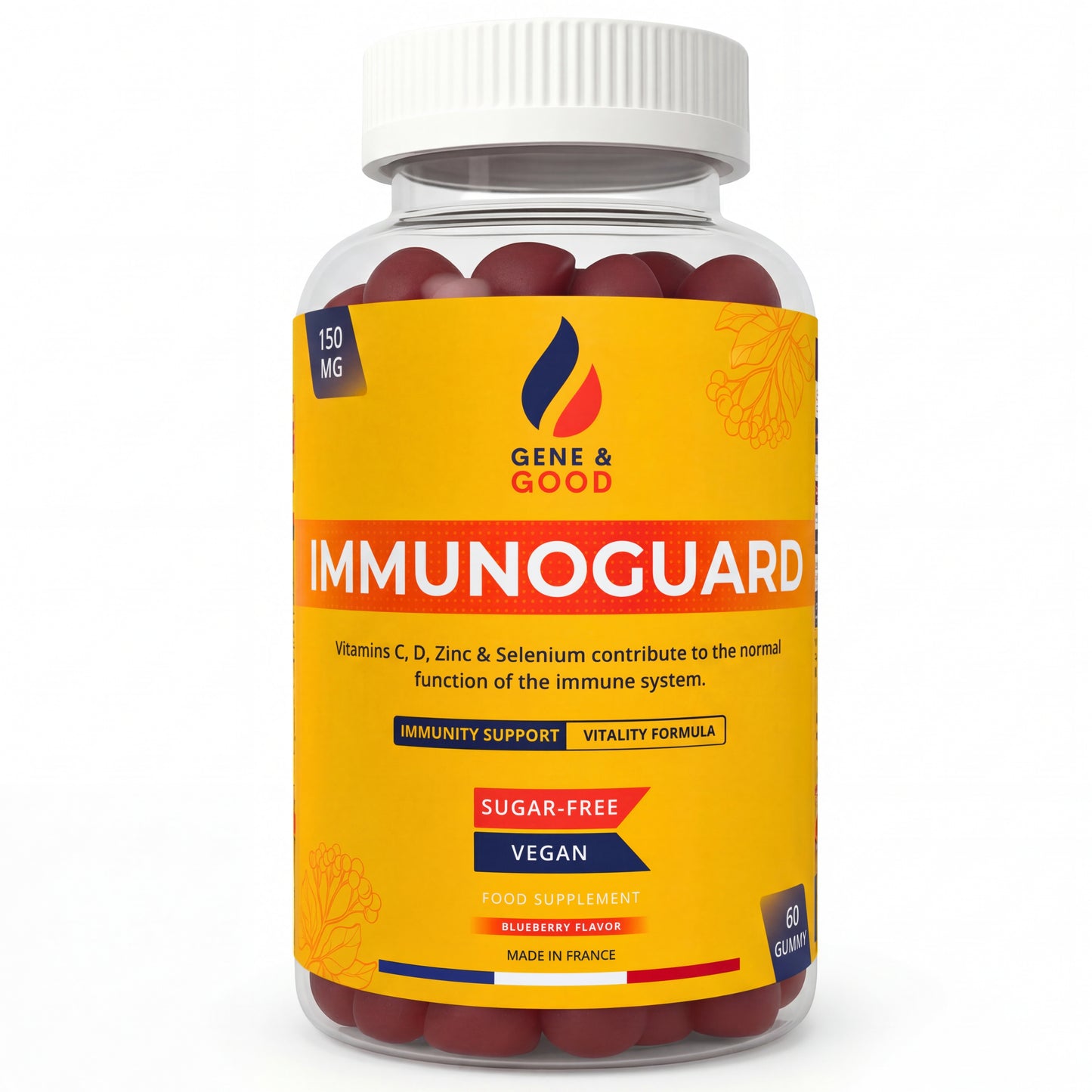 ImmunoGuard Immunity Gummies – Blueberry | Elderberry + Beta-Glucan | Vitamins C & D, Zinc & Selenium | Vegan Sugar-Free | 60 Gummies
