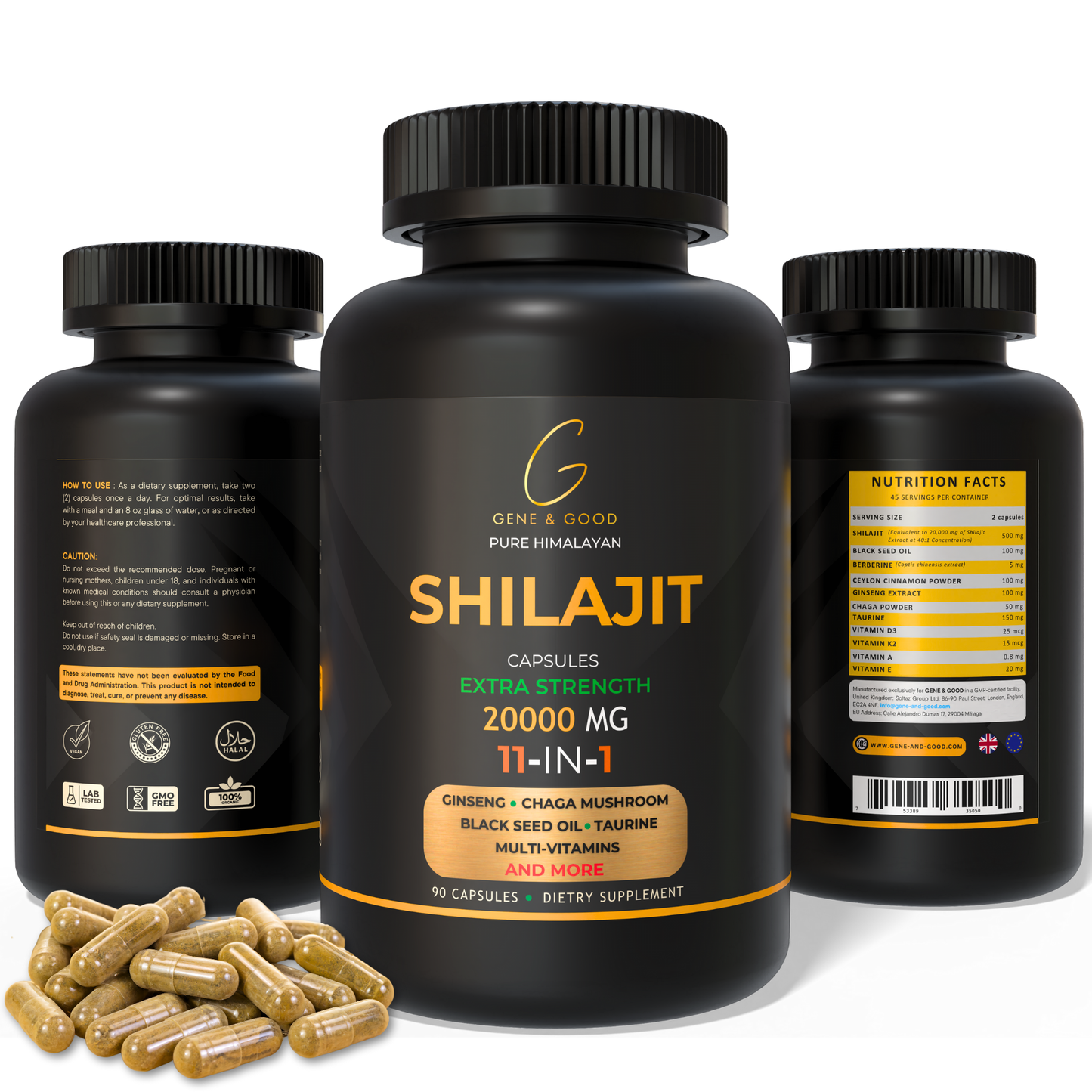 Gene & Good® Shilajit Capsules – Pure Himalayan Shilajit | 70% Fulvic Acid | Immune & Energy Booster | 11-in-1 Formula