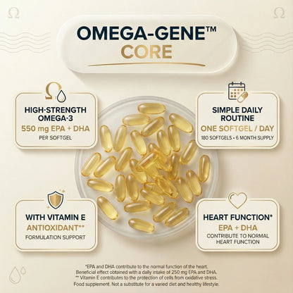 Omega-Gene™ Core – Premium Omega-3 Fish Oil with Vitamin E | 550 mg EPA+DHA | 180 Softgels | Heart, Brain & Vision Support