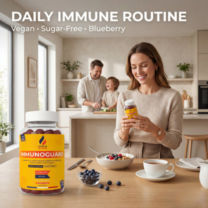 ImmunoGuard Immunity Gummies – Blueberry | Elderberry + Beta-Glucan | Vitamins C & D, Zinc & Selenium | Vegan Sugar-Free | 60 Gummies
