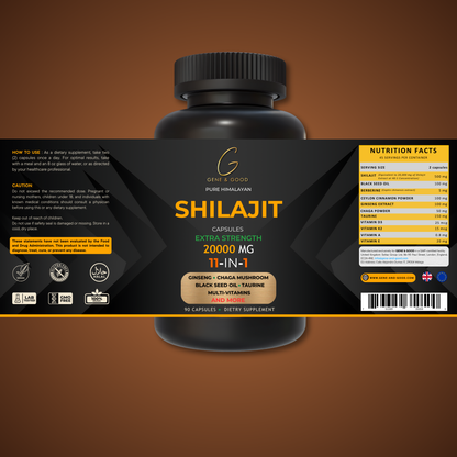 Gene & Good® Shilajit Capsules – Pure Himalayan Shilajit | 70% Fulvic Acid | Immune & Energy Booster | 11-in-1 Formula