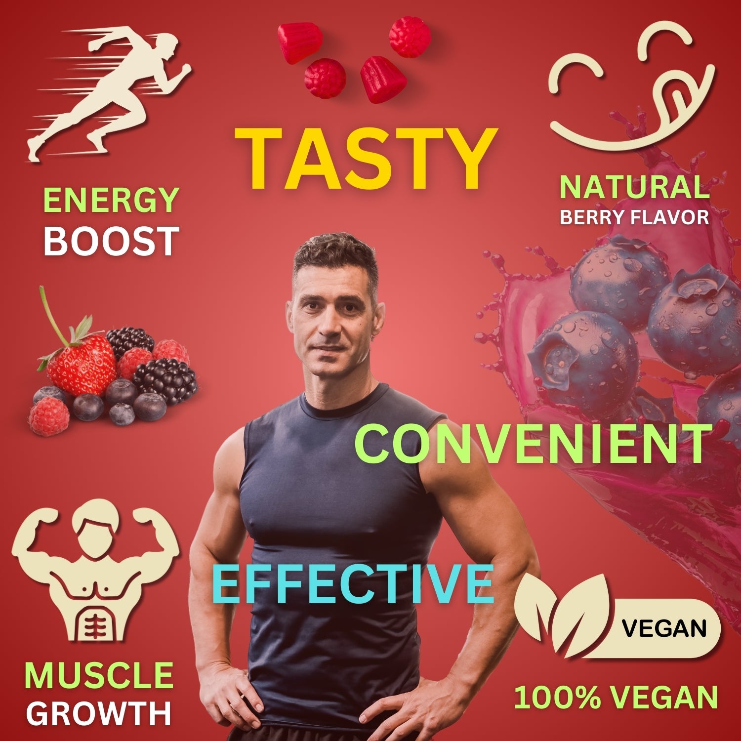 Mixed berry Creatine Gummies by Gene & Good in convenient chewable gummy format for daily sports nutrition