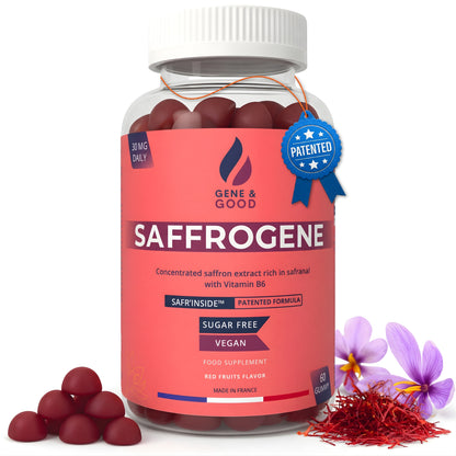 SaffroGene® Saffron Gummies – Anti-Stress, Mood, Focus & Sleep Support | Vegan Vitamin B6 | Made in France – 60 Gummies