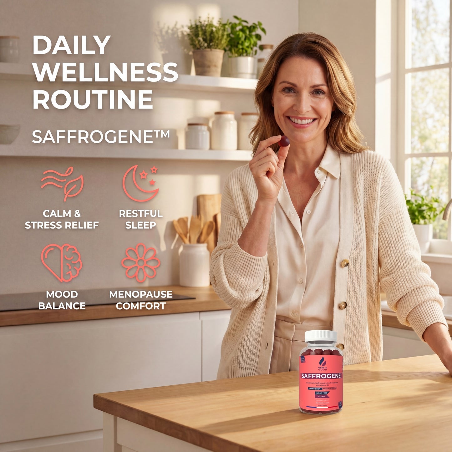 SaffroGene® Saffron Gummies – Anti-Stress, Mood, Focus & Sleep Support | Vegan Vitamin B6 | Made in France – 60 Gummies