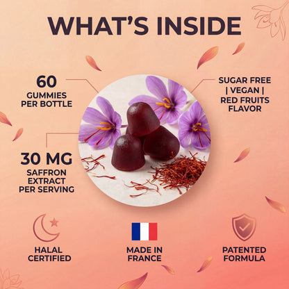 SaffroGene® Saffron Gummies – Anti-Stress, Mood, Focus & Sleep Support | Vegan Vitamin B6 | Made in France – 60 Gummies