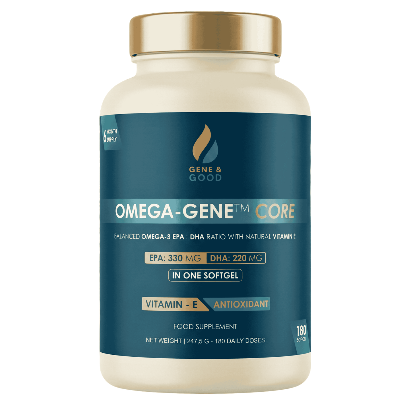 Omega-Gene™ Core – Premium Omega-3 Fish Oil with Vitamin E | 550 mg EPA+DHA | 180 Softgels | Heart, Brain & Vision Support